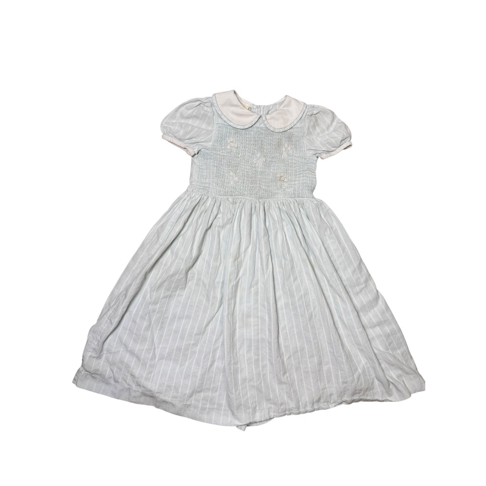Vintage Laura Ashley Mother & Child Smocked Floral Girls Dress Light Blue Size 6